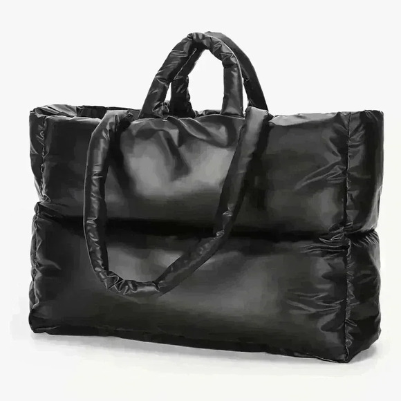 Handbags - Black puffer quilted travel tote